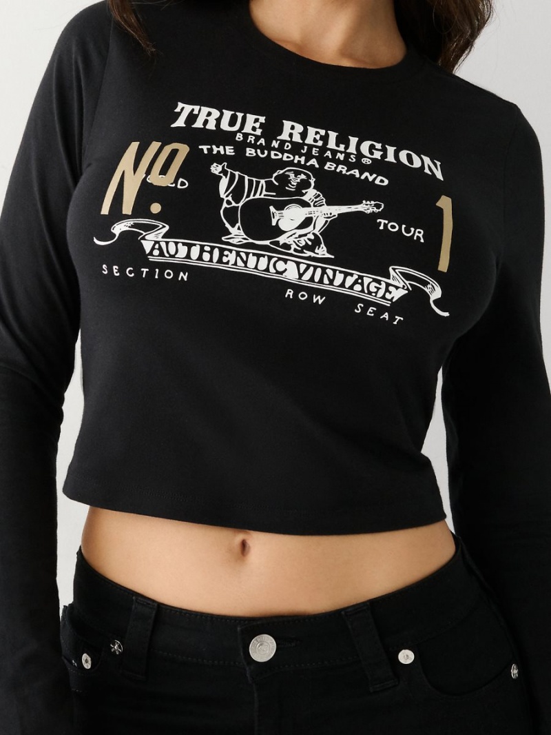 Camiseta True Religion Long Sleeve Logo Baby Negras | 49AUJXGCK