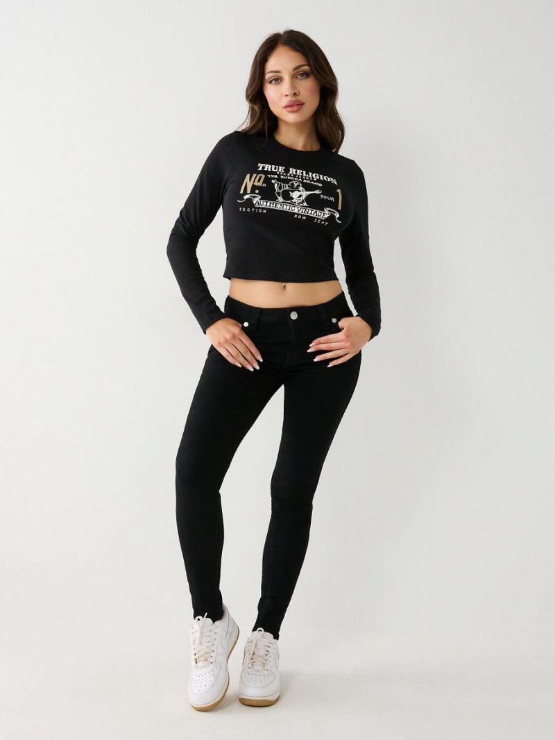 Camiseta True Religion Long Sleeve Logo Baby Negras | 49AUJXGCK