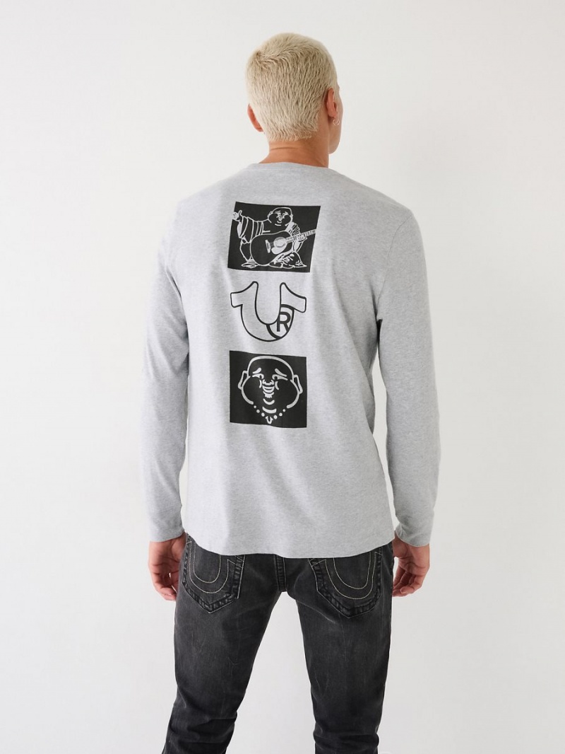 Camiseta True Religion Long Sleeve Logo Gris | 95HDUPEMQ