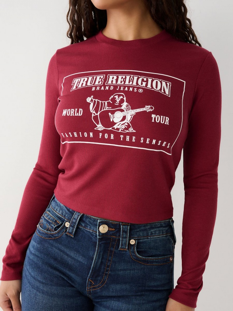 Camiseta True Religion Long Sleeve Logo Baby Cranberry | 27TPLYOWC