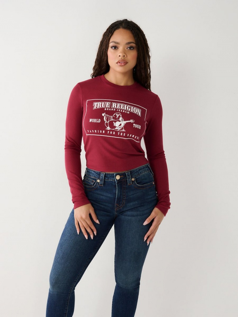 Camiseta True Religion Long Sleeve Logo Baby Cranberry | 27TPLYOWC