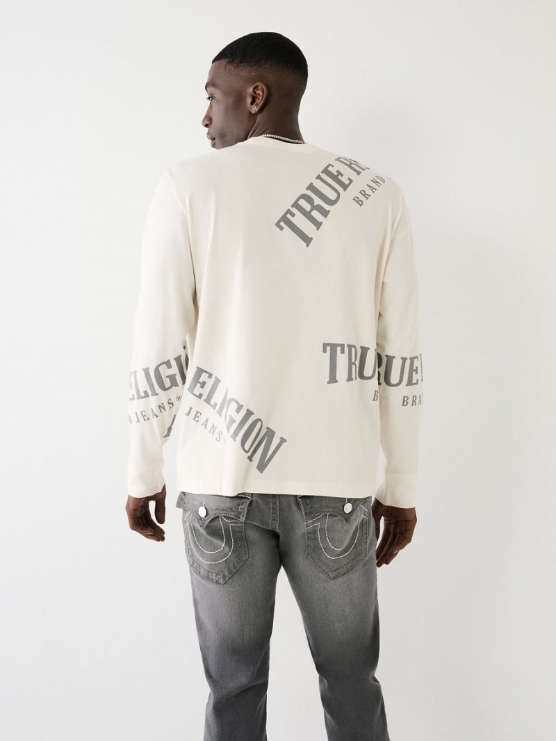 Camiseta True Religion Long Sleeve Logo Relaxed Blancas | 90MHXCRKG