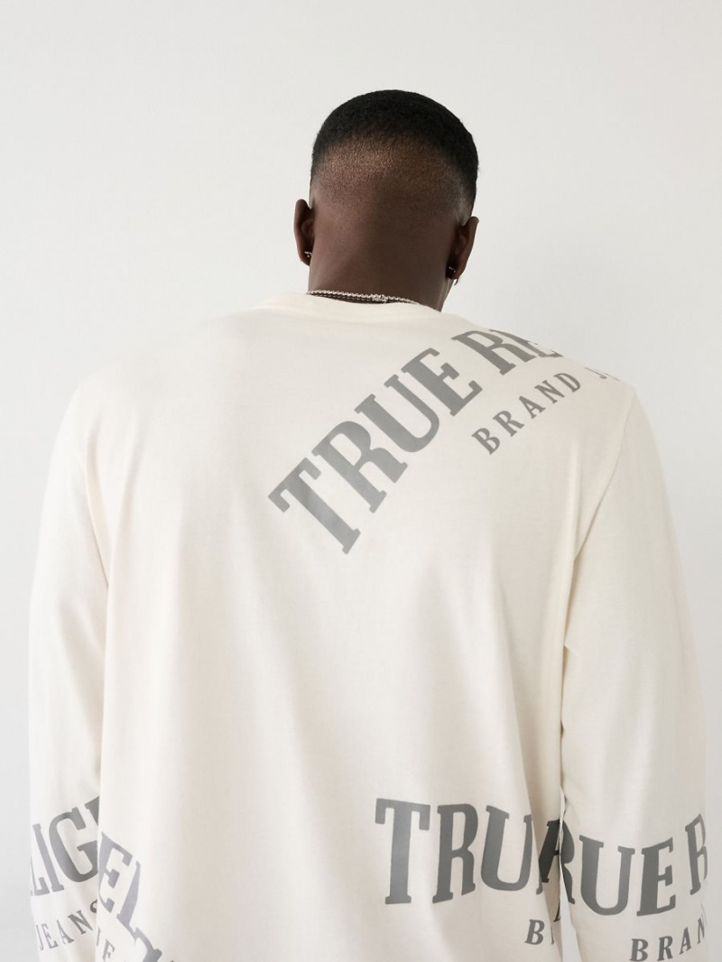 Camiseta True Religion Long Sleeve Logo Relaxed Blancas | 90MHXCRKG