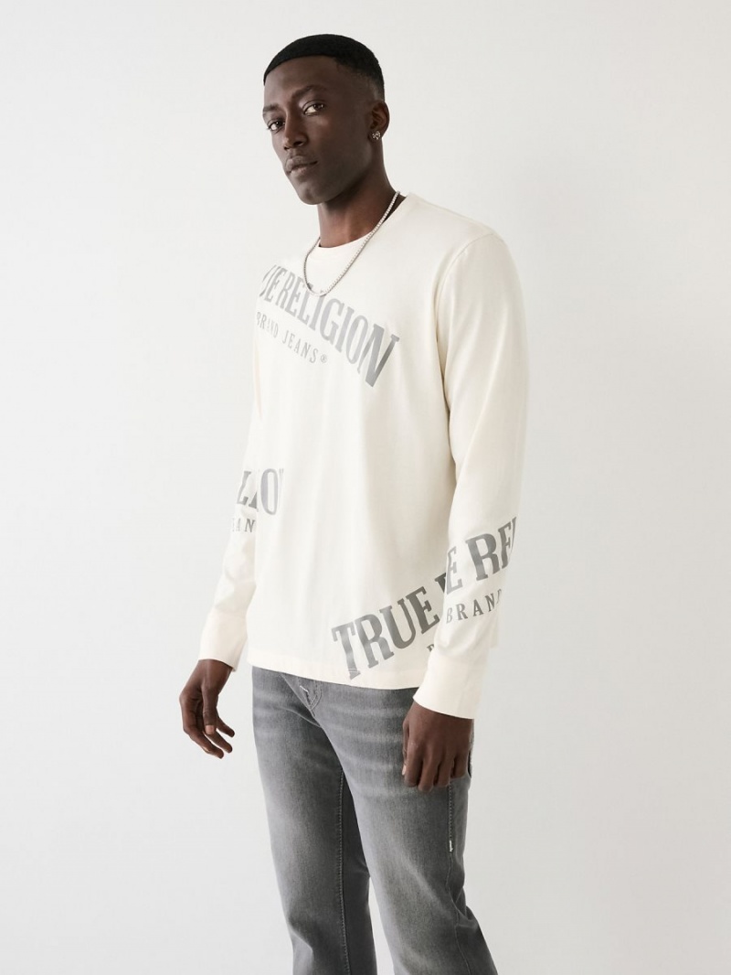 Camiseta True Religion Long Sleeve Logo Relaxed Blancas | 90MHXCRKG