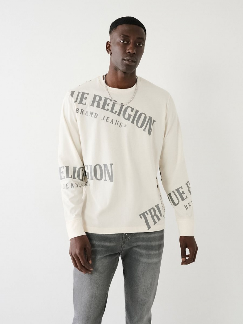 Camiseta True Religion Long Sleeve Logo Relaxed Blancas | 90MHXCRKG