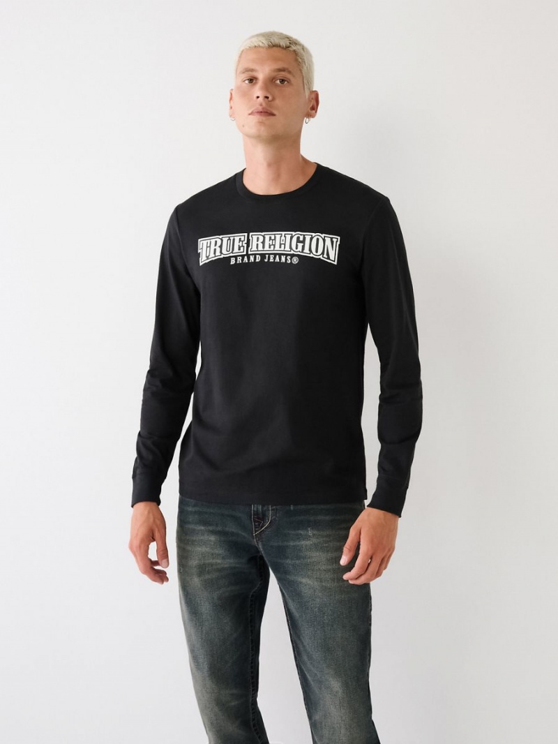 Camiseta True Religion Long Sleeve Logo Negras | 53XSRHQLO