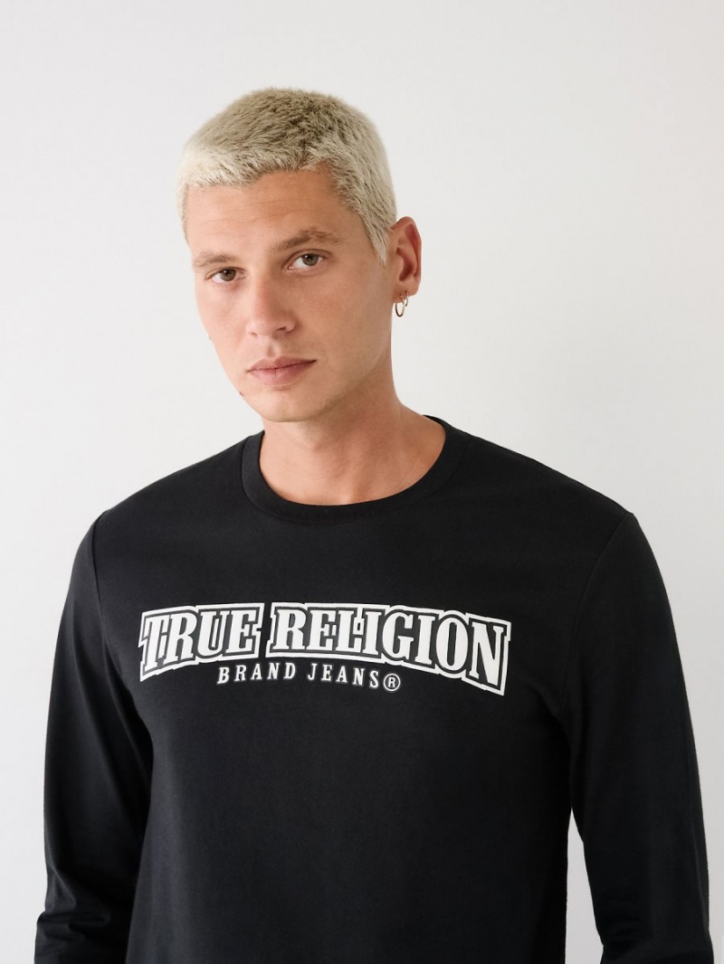 Camiseta True Religion Long Sleeve Logo Negras | 53XSRHQLO