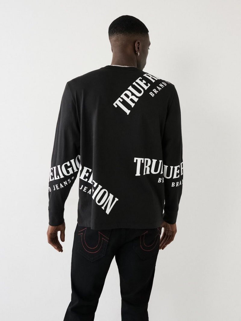 Camiseta True Religion Long Sleeve Logo Relaxed Negras | 24BJADOTV