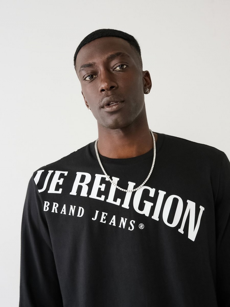 Camiseta True Religion Long Sleeve Logo Relaxed Negras | 24BJADOTV