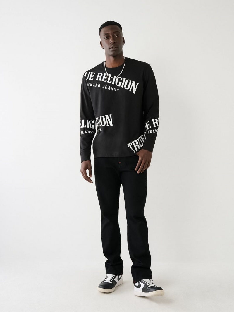 Camiseta True Religion Long Sleeve Logo Relaxed Negras | 24BJADOTV