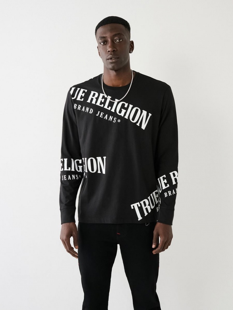 Camiseta True Religion Long Sleeve Logo Relaxed Negras | 24BJADOTV