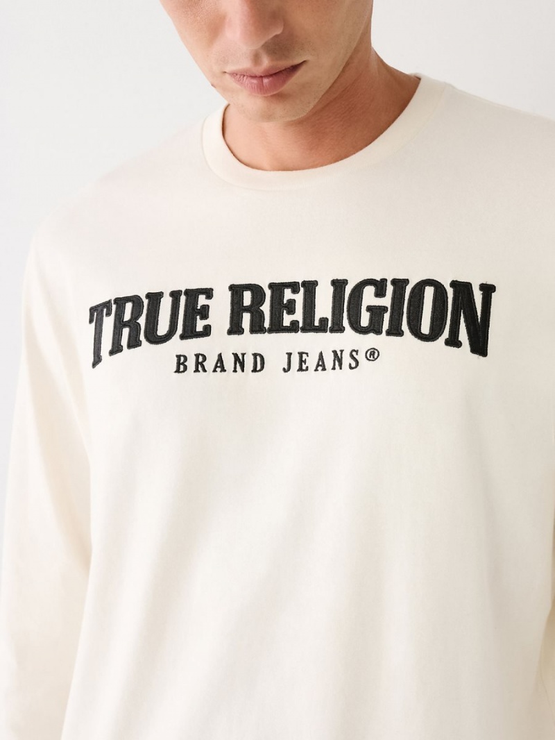 Camiseta True Religion Long Sleeve Logo Blancas | 79GNYZVCQ