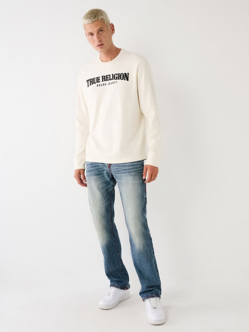 Camiseta True Religion Long Sleeve Logo Blancas | 79GNYZVCQ