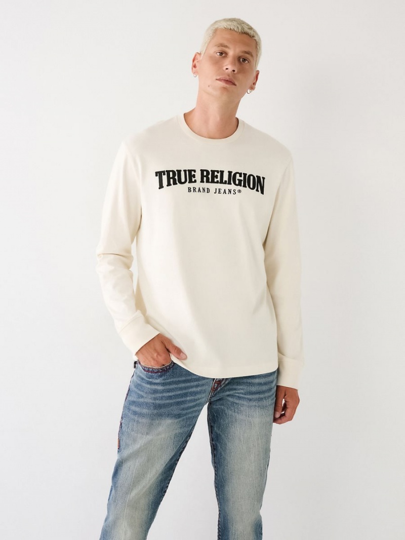 Camiseta True Religion Long Sleeve Logo Blancas | 79GNYZVCQ