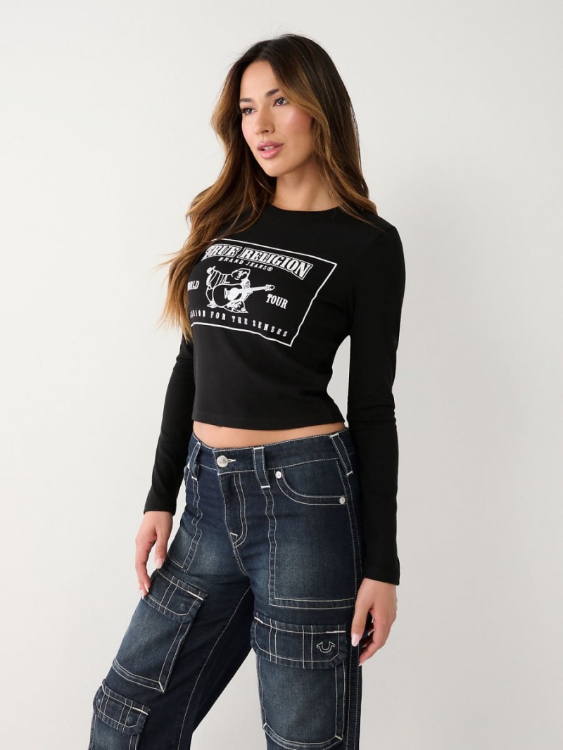 Camiseta True Religion Long Sleeve Logo Baby Negras | 91ILFKXDP