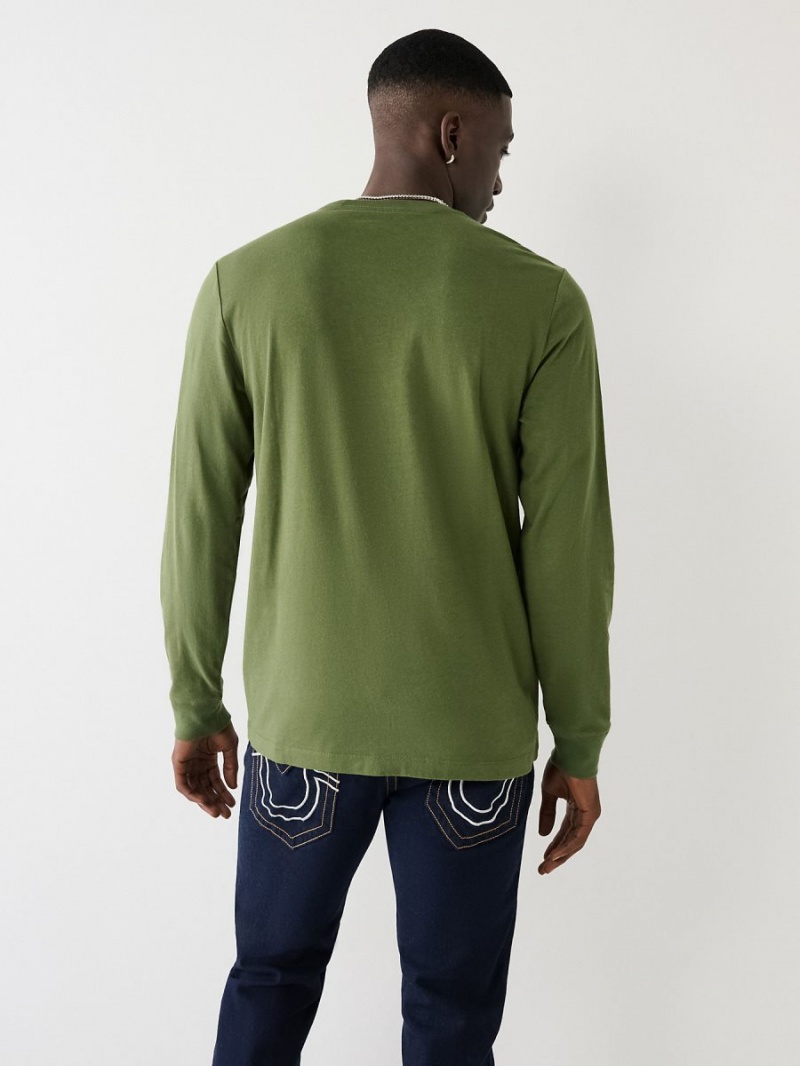 Camiseta True Religion Long Sleeve Logo Verde | 21GBVFJOR