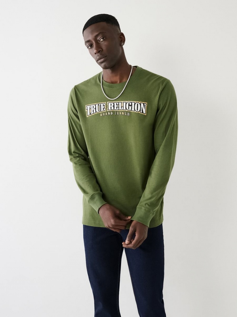 Camiseta True Religion Long Sleeve Logo Verde | 21GBVFJOR