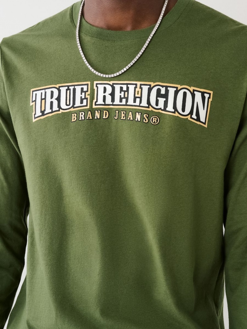 Camiseta True Religion Long Sleeve Logo Verde | 21GBVFJOR