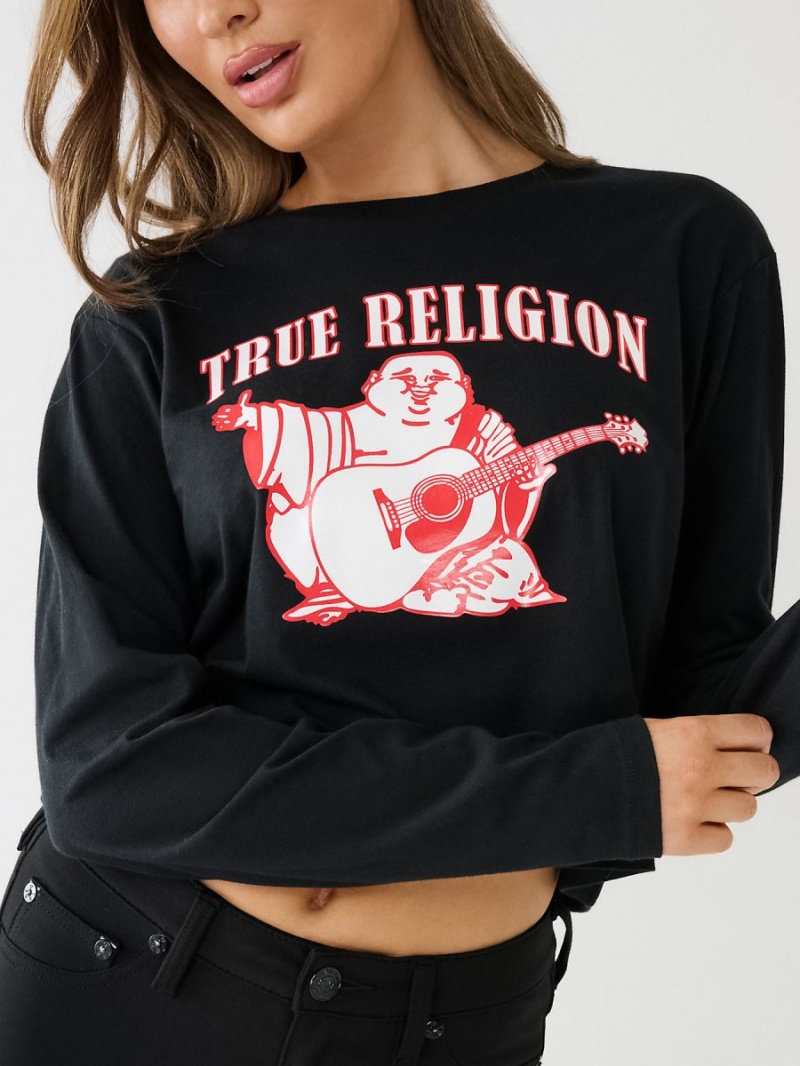 Camiseta True Religion Long Sleeve Logo Crop Negras | 68PXLZAMC