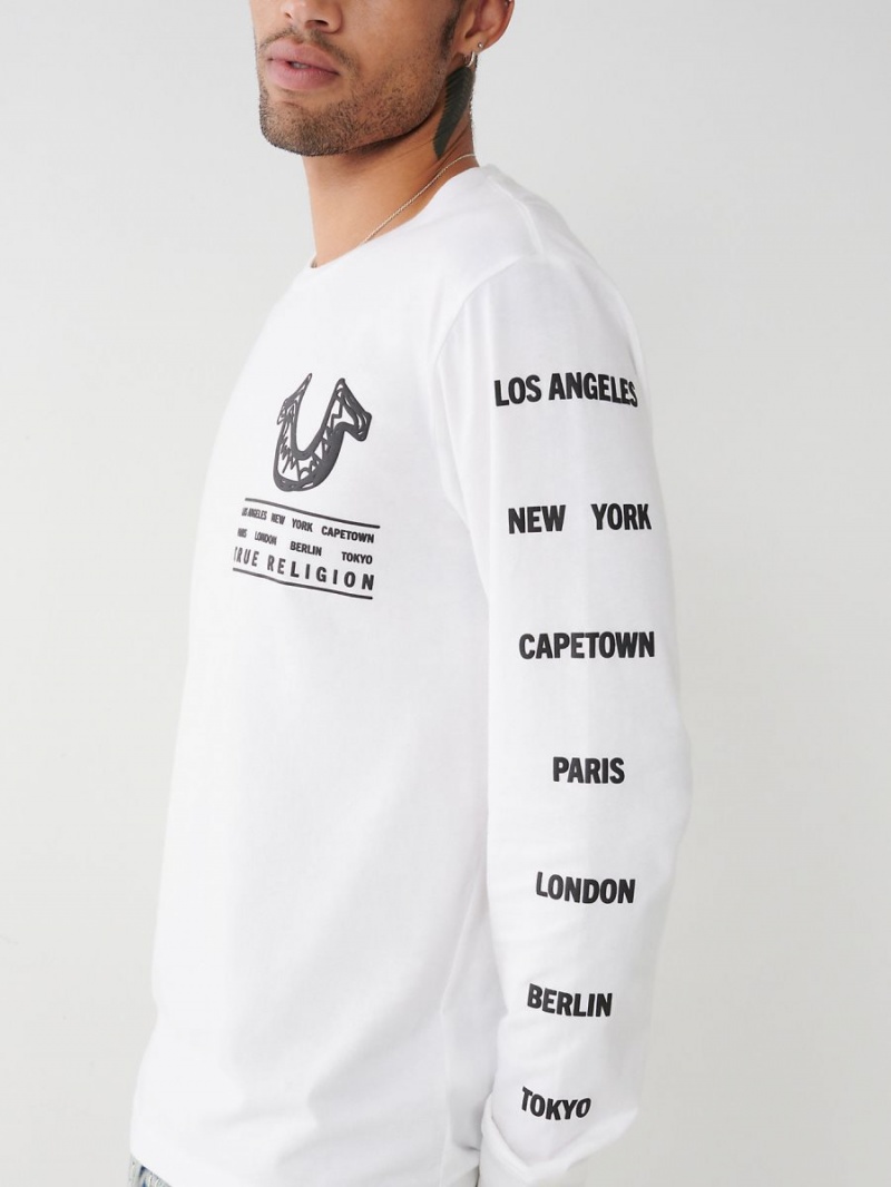 Camiseta True Religion Long Sleeve Logo Tour Blancas | 24VOMBTLW