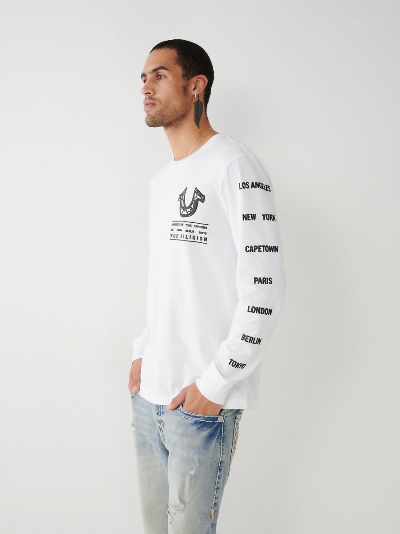 Camiseta True Religion Long Sleeve Logo Tour Blancas | 24VOMBTLW