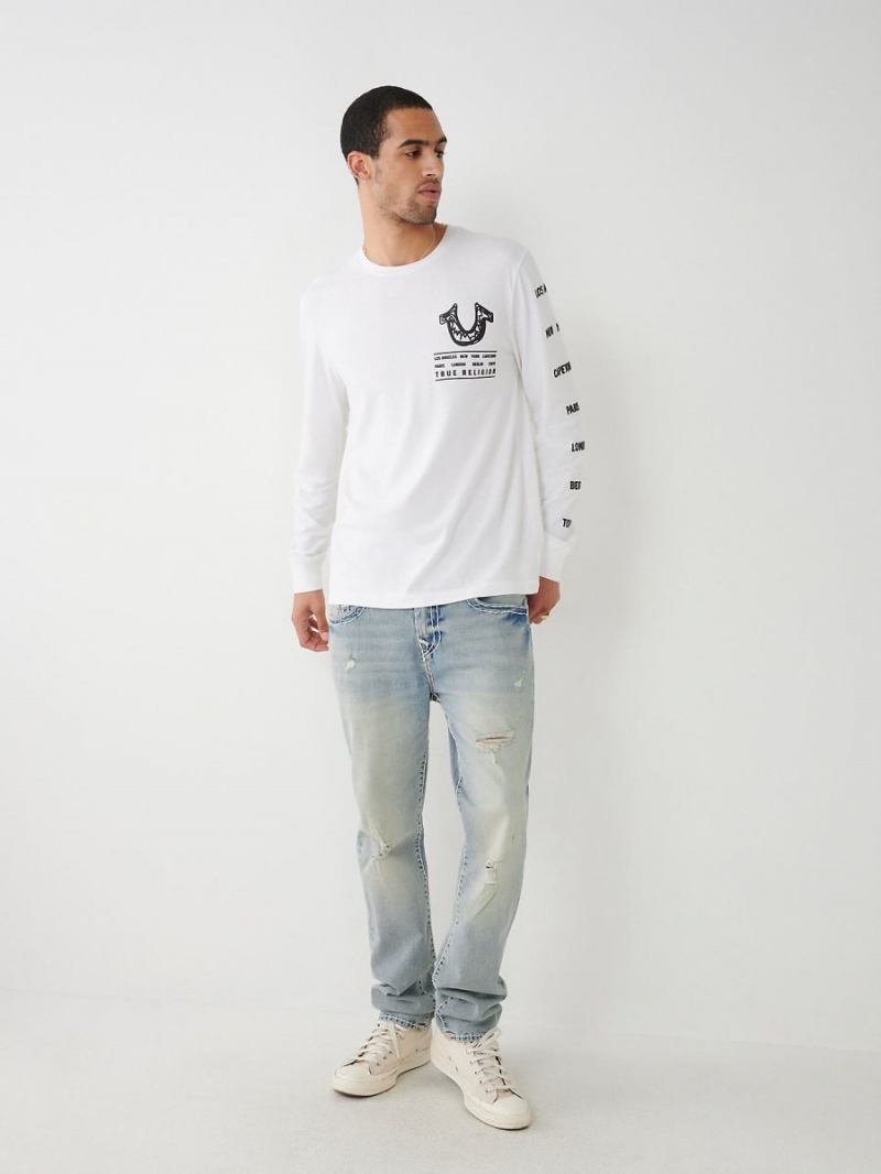 Camiseta True Religion Long Sleeve Logo Tour Blancas | 24VOMBTLW