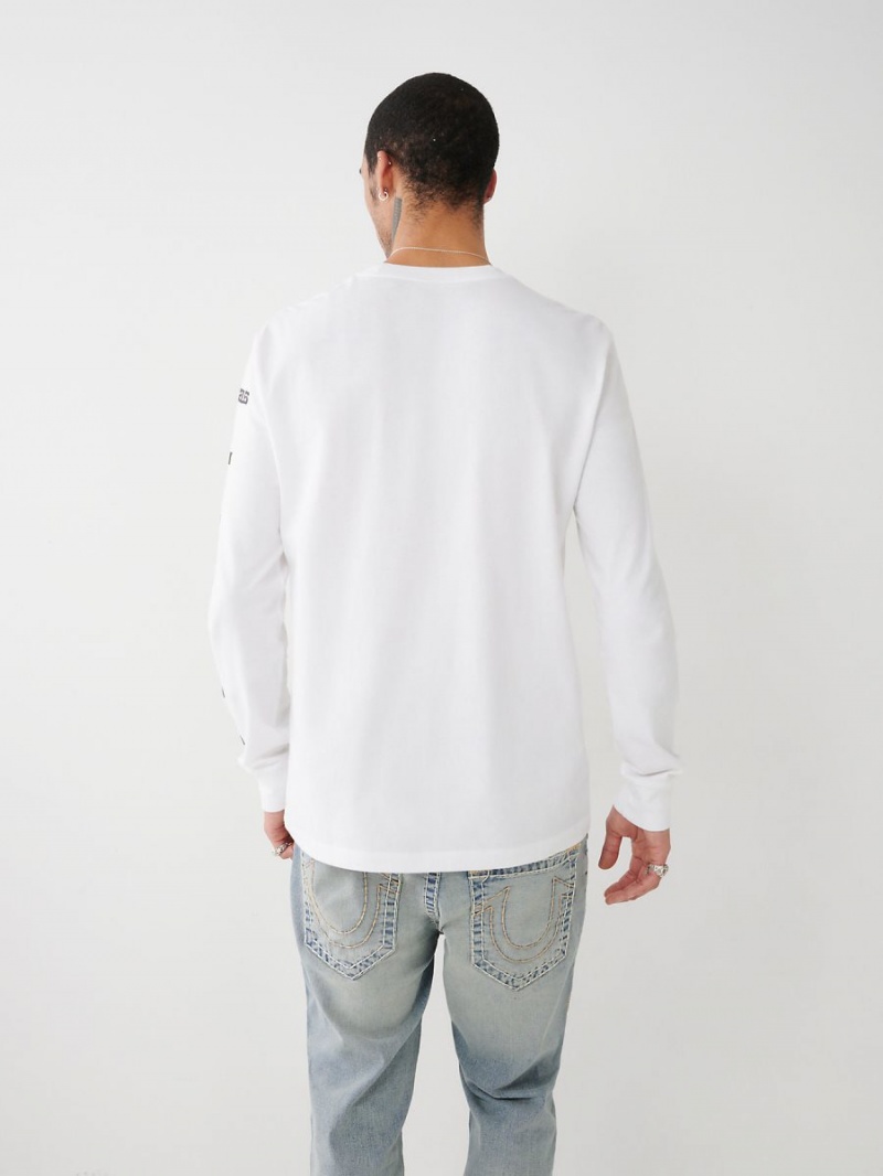 Camiseta True Religion Long Sleeve Logo Tour Blancas | 24VOMBTLW