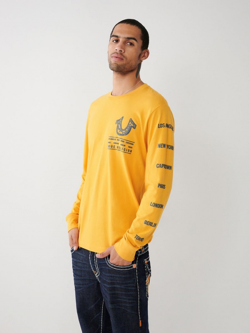 Camiseta True Religion Long Sleeve Logo Tour Amarillo | 64HOGAFIU