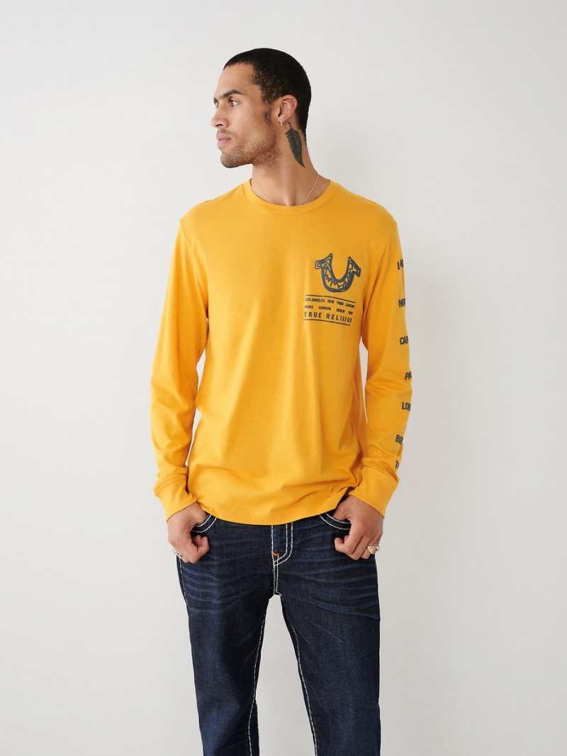 Camiseta True Religion Long Sleeve Logo Tour Amarillo | 64HOGAFIU