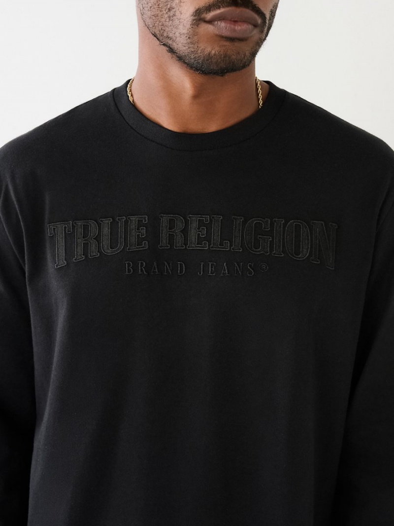 Camiseta True Religion Long Sleeve Logo Negras | 20GJSXZLI