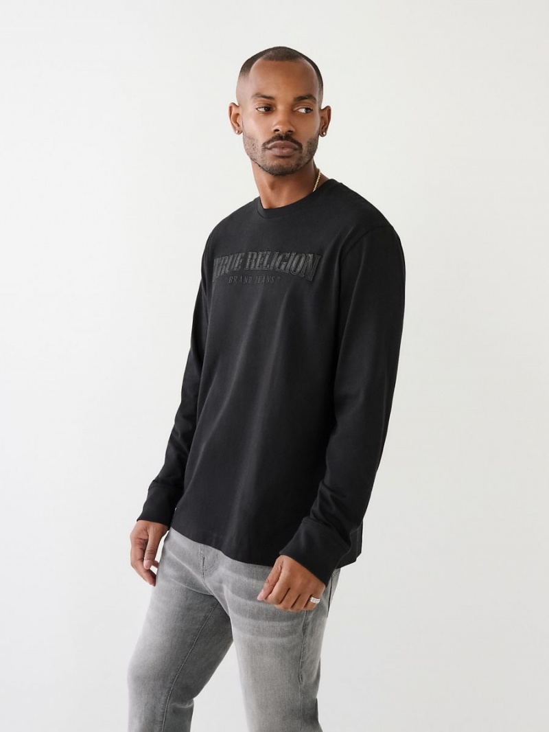 Camiseta True Religion Long Sleeve Logo Negras | 20GJSXZLI