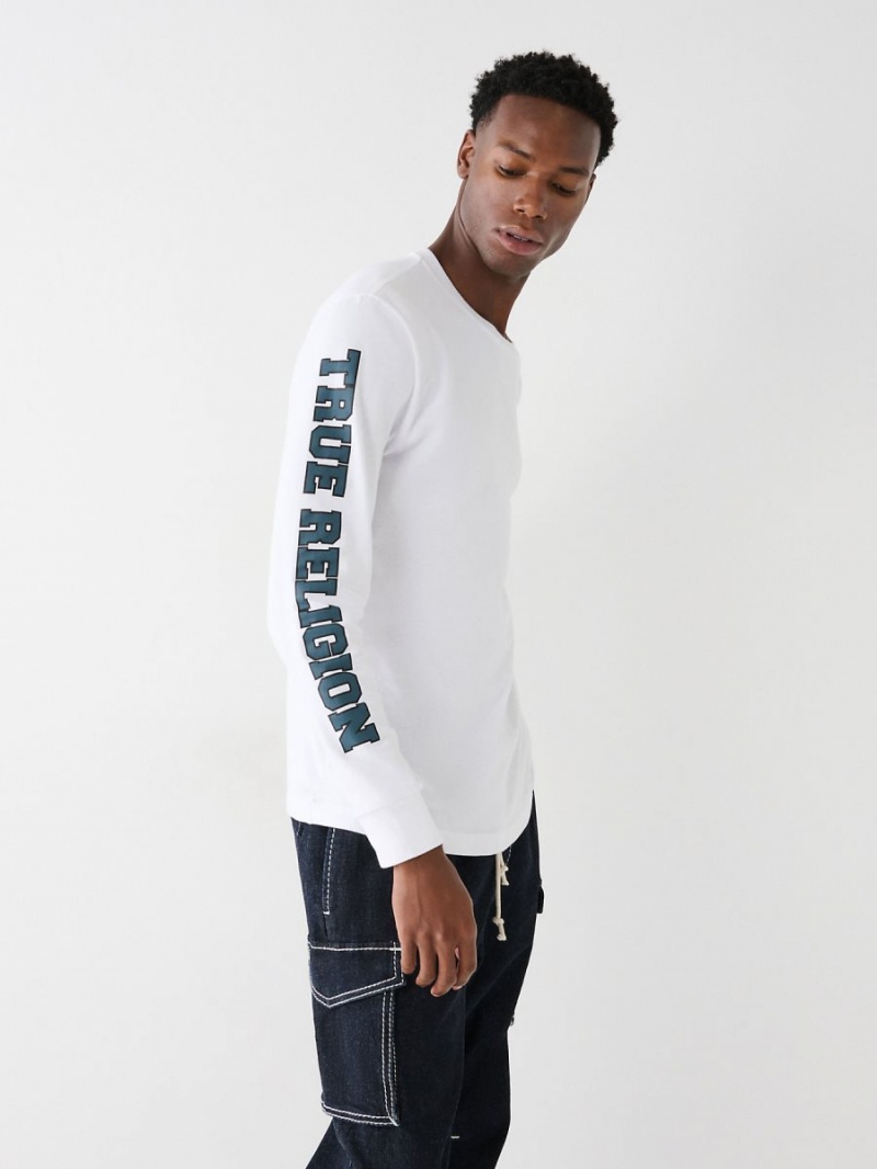 Camiseta True Religion Long Sleeve Logo Blancas | 17AODRNEG