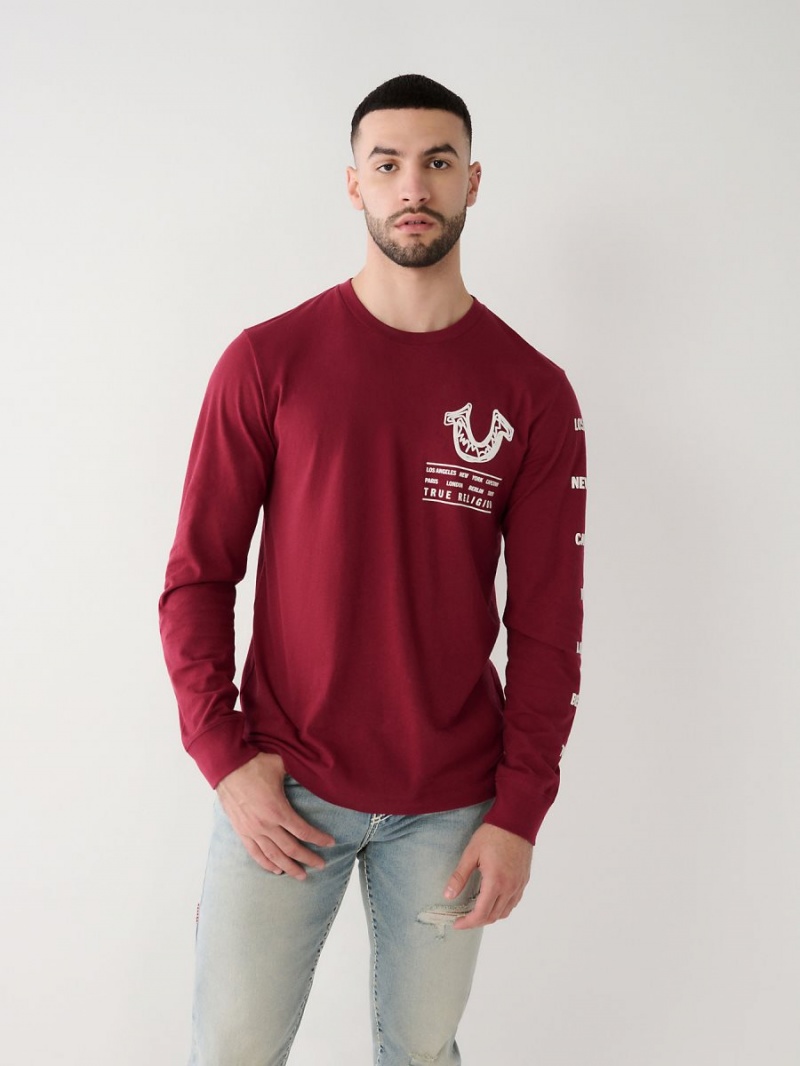 Camiseta True Religion Long Sleeve Logo Tour Cranberry | 52VWDESJB