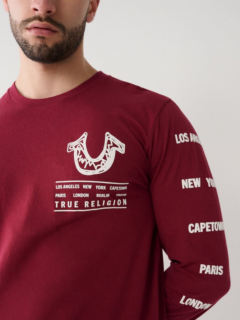 Camiseta True Religion Long Sleeve Logo Tour Cranberry | 52VWDESJB