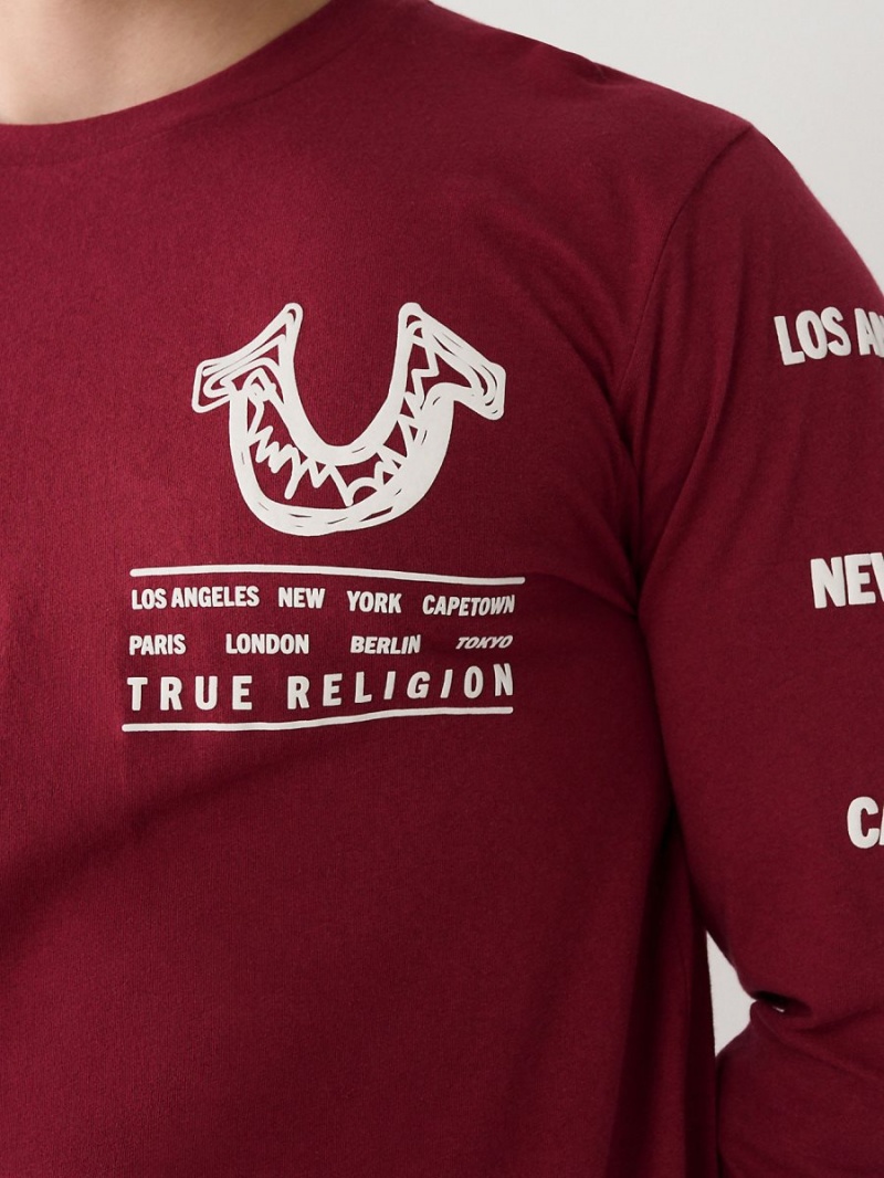 Camiseta True Religion Long Sleeve Logo Tour Cranberry | 52VWDESJB