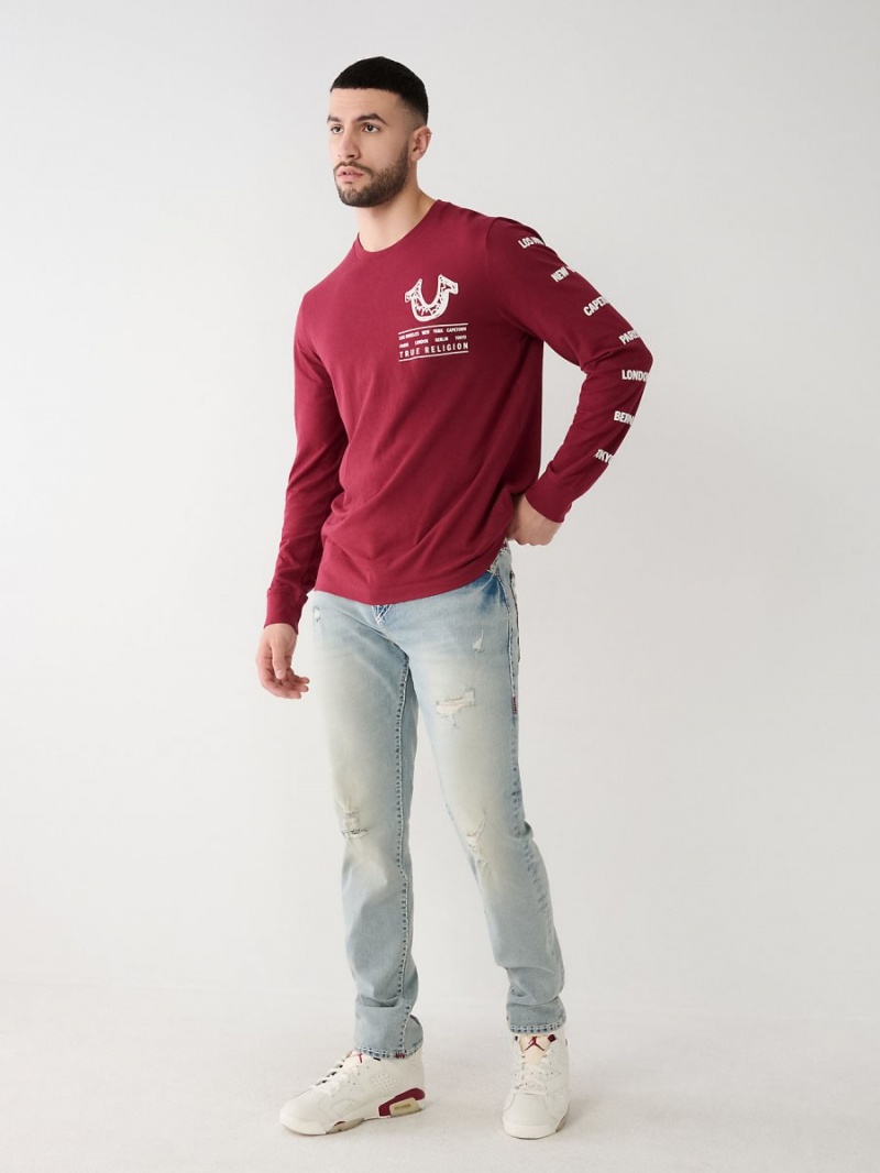 Camiseta True Religion Long Sleeve Logo Tour Cranberry | 52VWDESJB