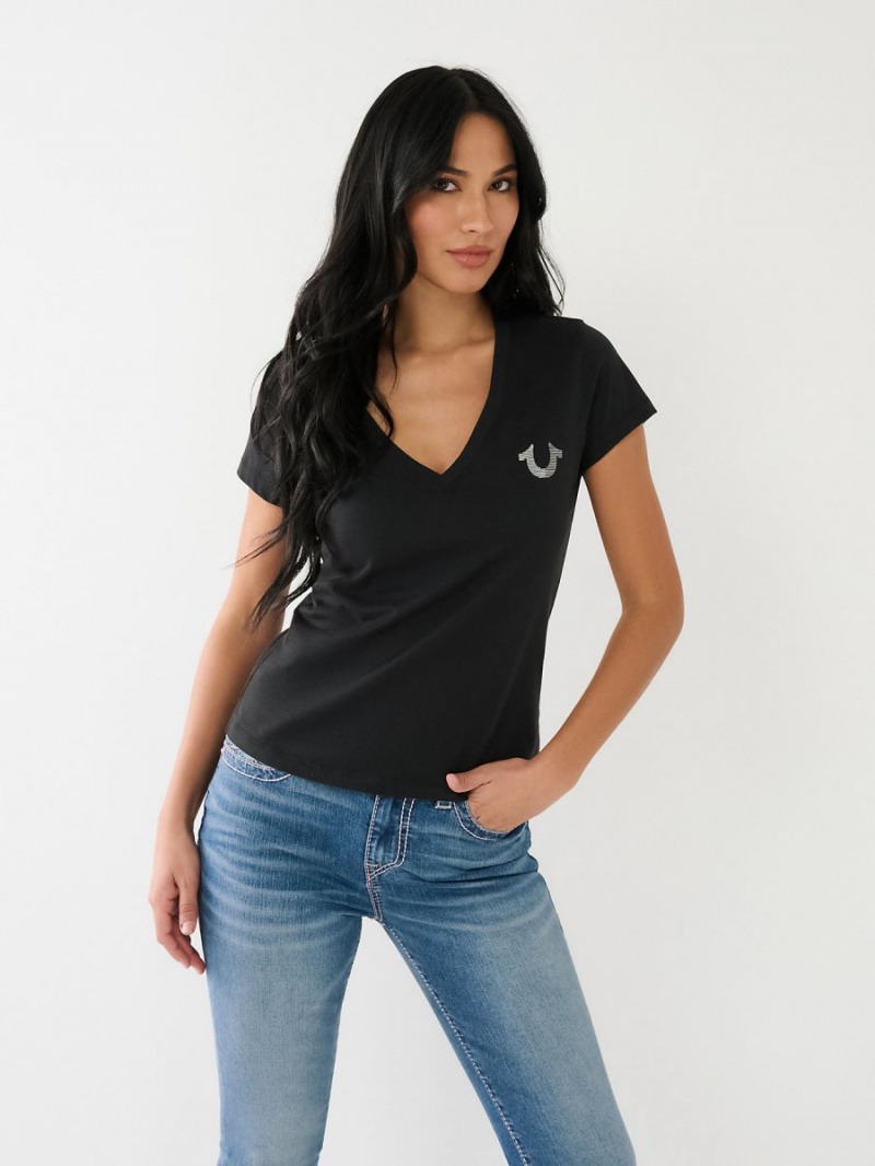 Camiseta True Religion Metallic A Rayas Hs Logo Negras | 17ZBLMHXW