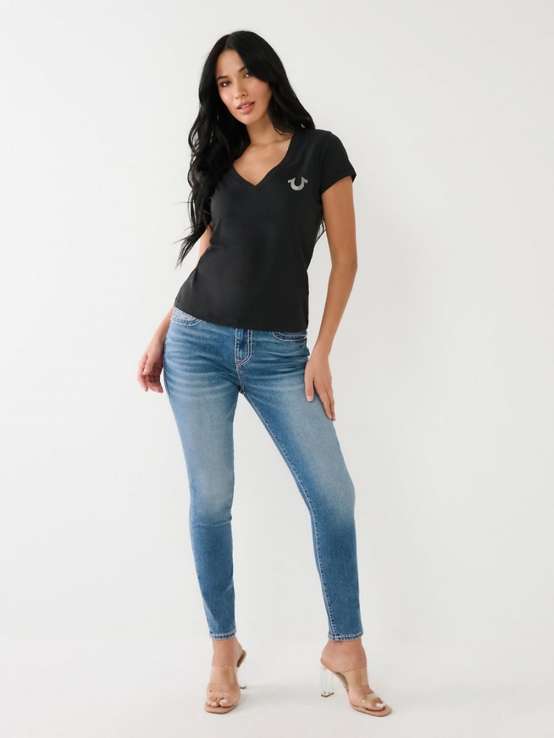 Camiseta True Religion Metallic A Rayas Hs Logo Negras | 17ZBLMHXW