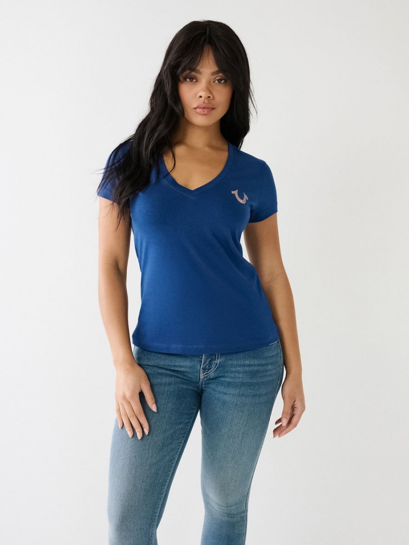 Camiseta True Religion Metallic A Rayas Hs Logo Azules | 38MRDJZHN