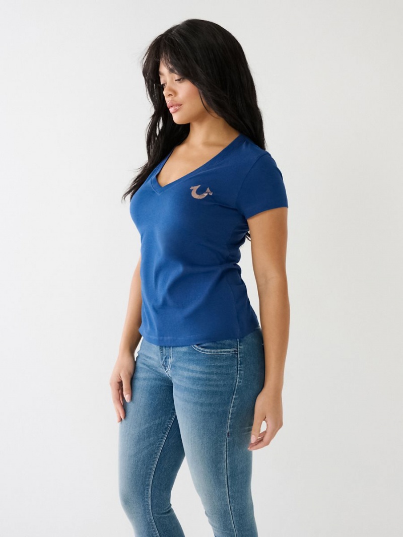 Camiseta True Religion Metallic A Rayas Hs Logo Azules | 38MRDJZHN