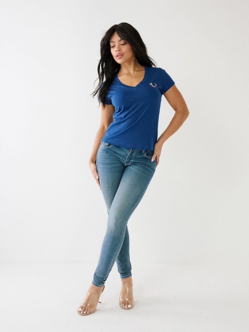 Camiseta True Religion Metallic A Rayas Hs Logo Azules | 38MRDJZHN