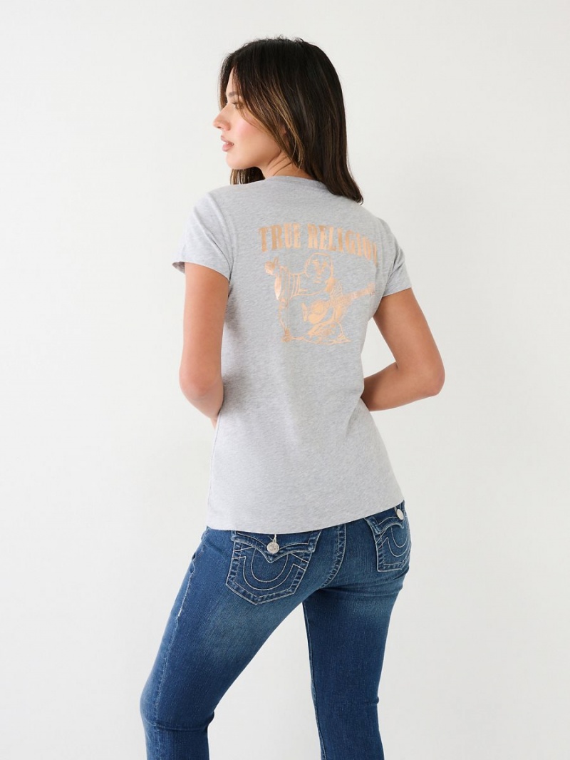 Camiseta True Religion Metallic Buddha Logo V Neck Gris | 73FDBMVJN