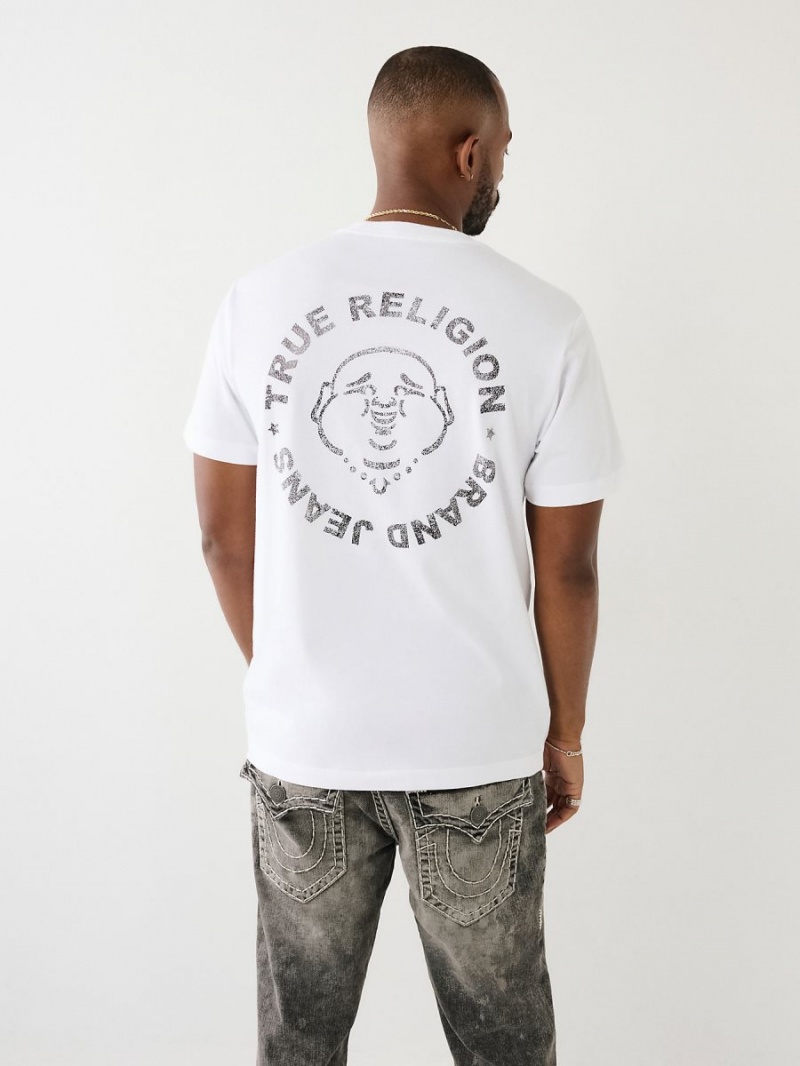 Camiseta True Religion Metallic Buddha Logo Corta Sleeve Blancas | 80ARVLYCG