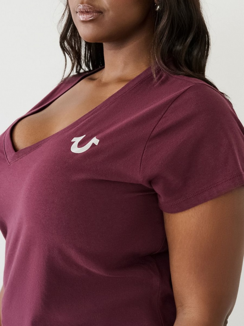 Camiseta True Religion Metallic Buddha Logo V Neck Orchid | 46DIXAENY