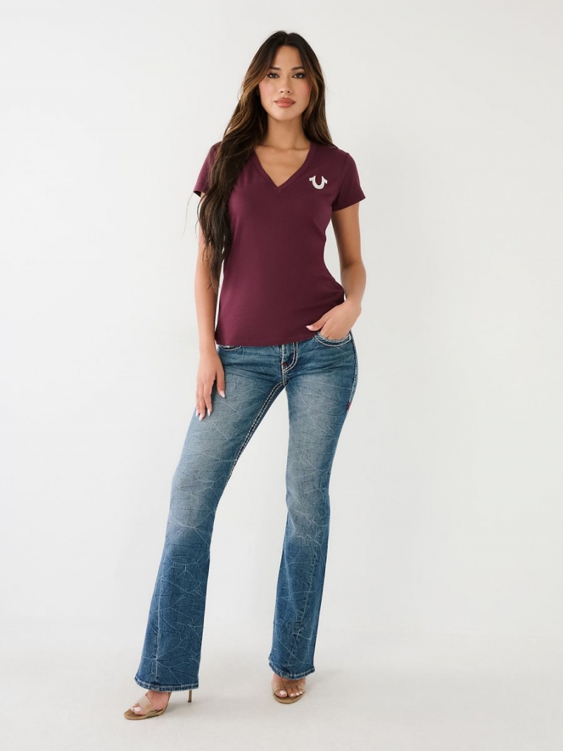 Camiseta True Religion Metallic Buddha Logo V Neck Orchid | 46DIXAENY