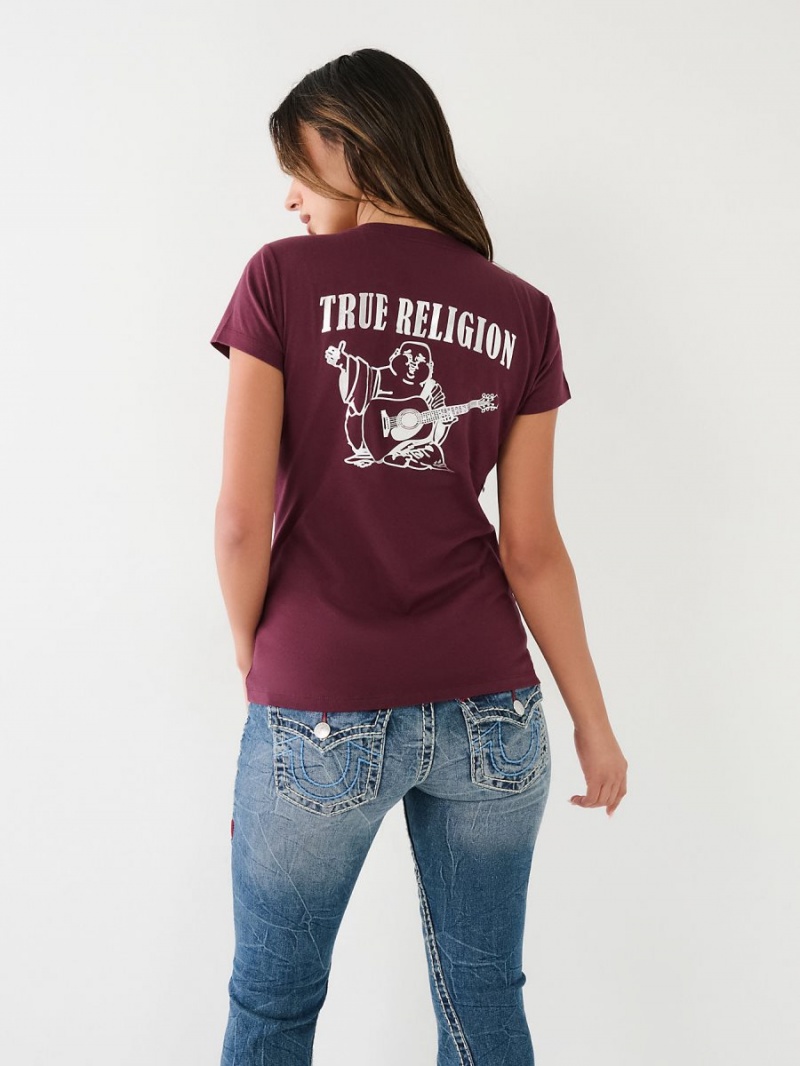 Camiseta True Religion Metallic Buddha Logo V Neck Orchid | 46DIXAENY