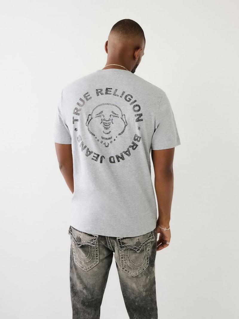 Camiseta True Religion Metallic Buddha Logo Corta Sleeve Gris | 97COHKNWX