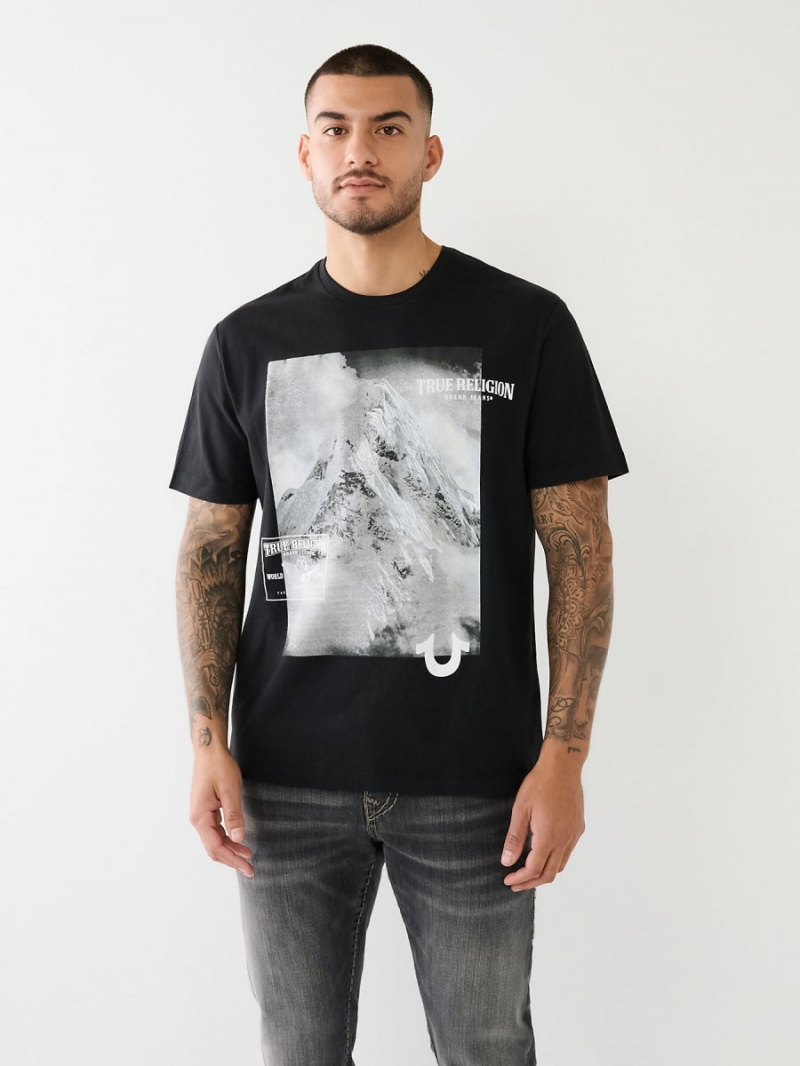 Camiseta True Religion Mountain Estampadas Relaxed Negras | 53GIXWSET