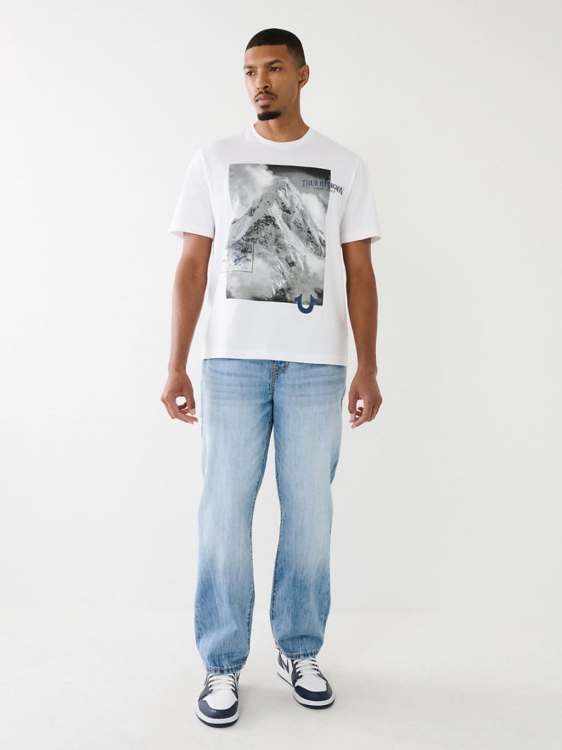 Camiseta True Religion Mountain Estampadas Relaxed Blancas | 91HACRQPT