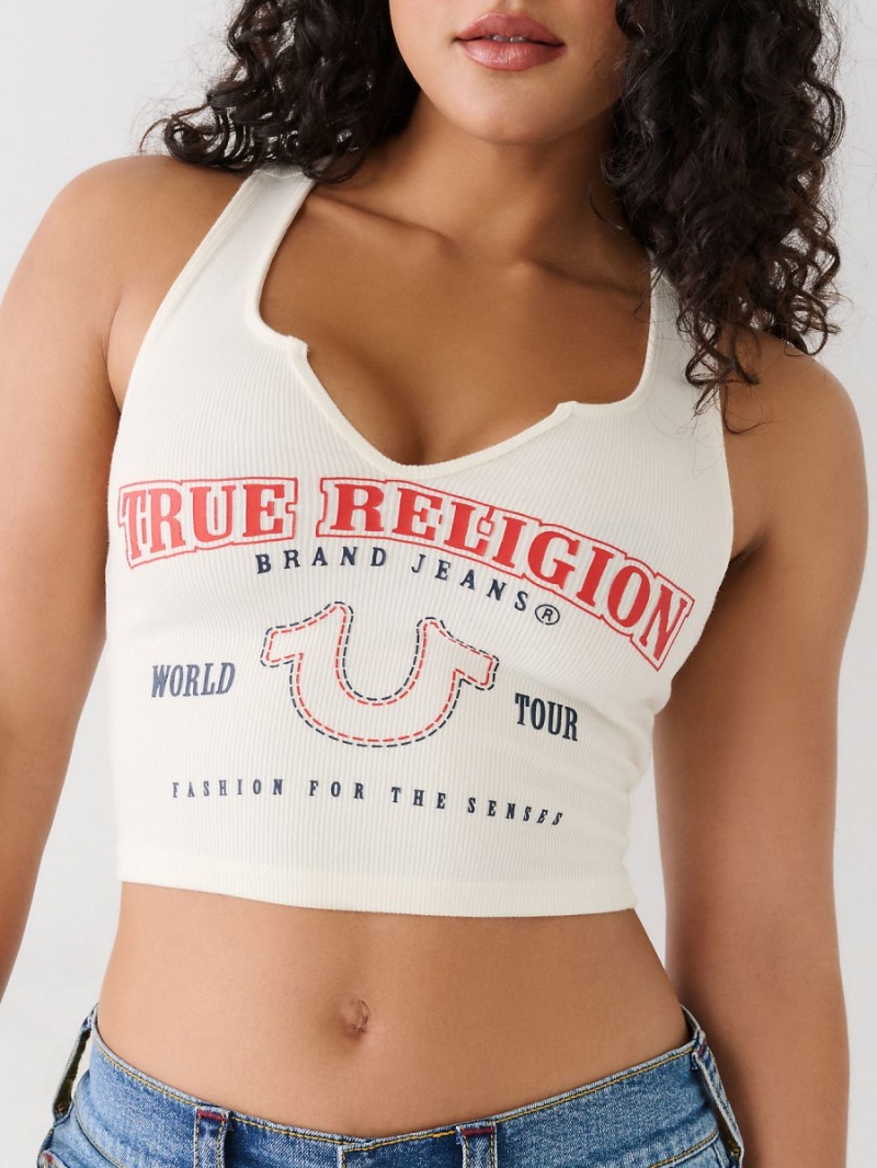 Camiseta True Religion Notch Crop Logo Blancas | 51RLUKWXC